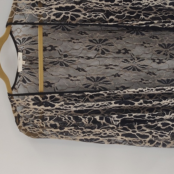 Anthropologie Ryu Black Lace Mesh Open Kimono Cardigan Size Medium w Fringe - Picture 2 of 8